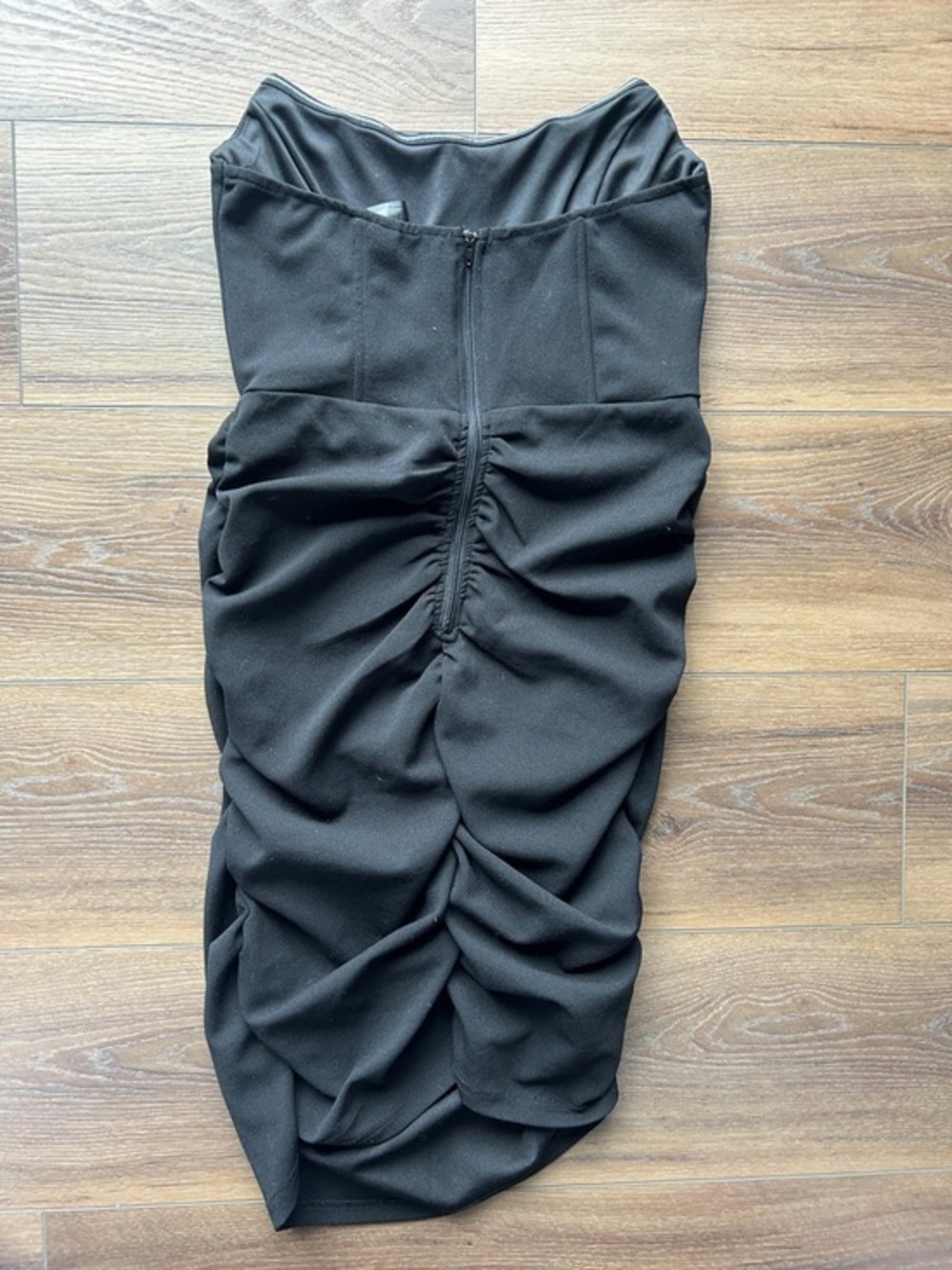 Black Ruched Strapless Bodycon Dress